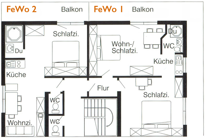 Grundriss Ferienwohnung 1 und 2