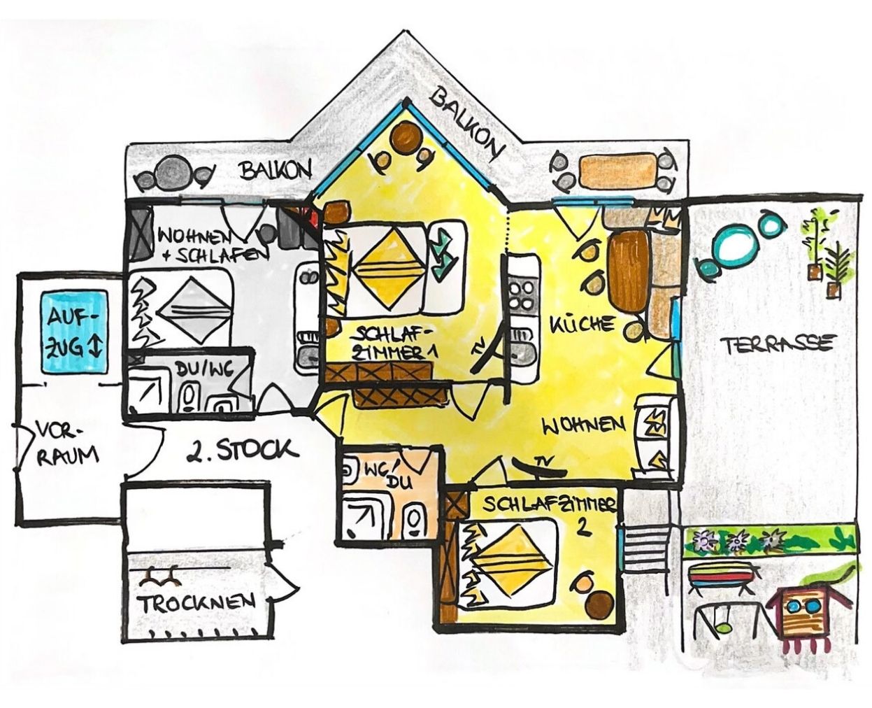 Grundriss Ferienwohnung 3 und 4 Grundriss Ferienwohnung 3