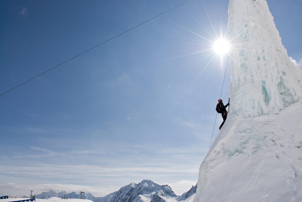 ice climbing or winter hang-gliding